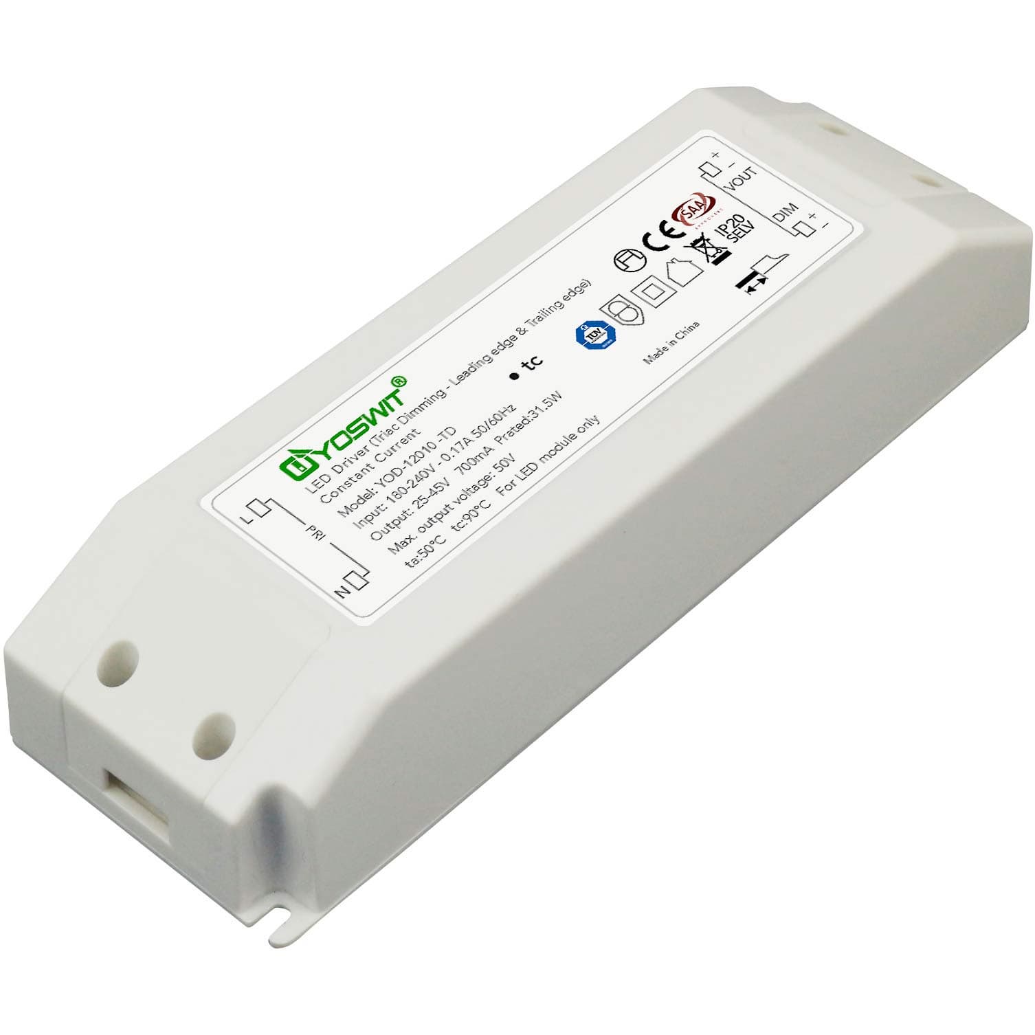 Yoswit 0_10V Dimmable Constant Voltage Driver 45W 12V
